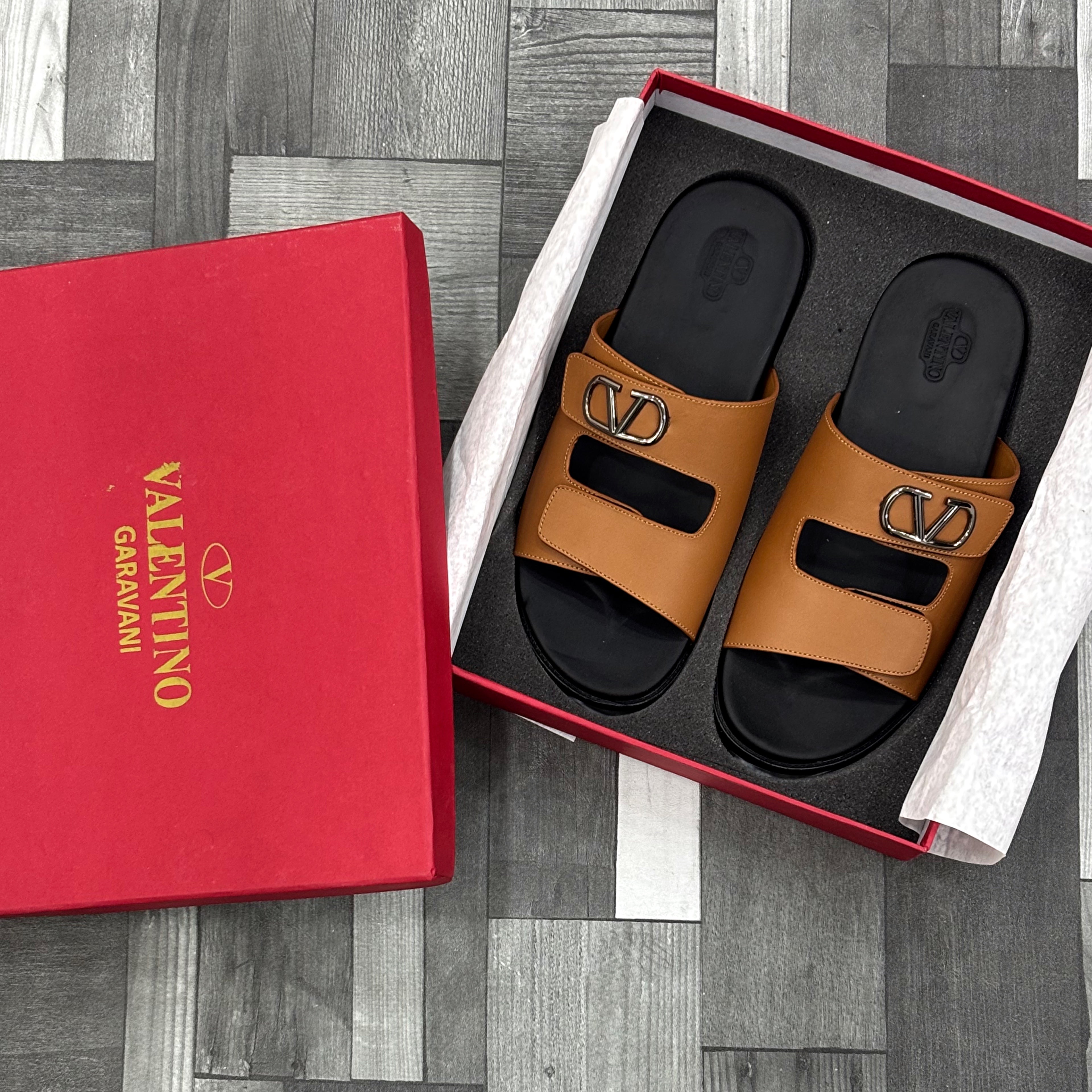 Vltn Leather Slides (Mustard) Genuine Cow Leather