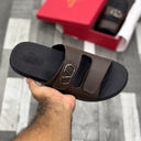 Vltn Leather Slides (Dark Brown) Genuine Cow Leather