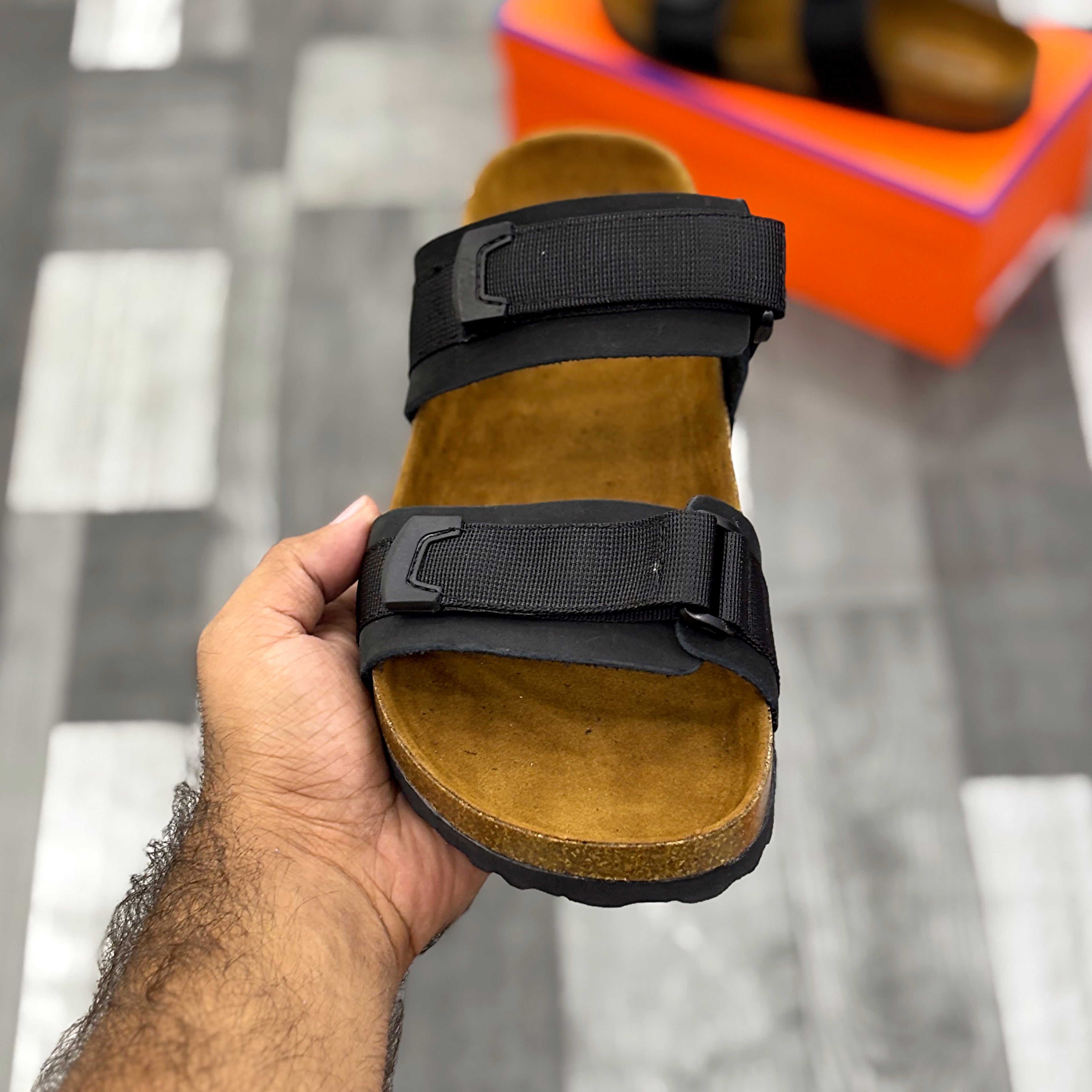 Cork Footbed Slides (Black) Premium Imported