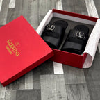 Vltn Leather Slides (Black) Genuine Cow Leather