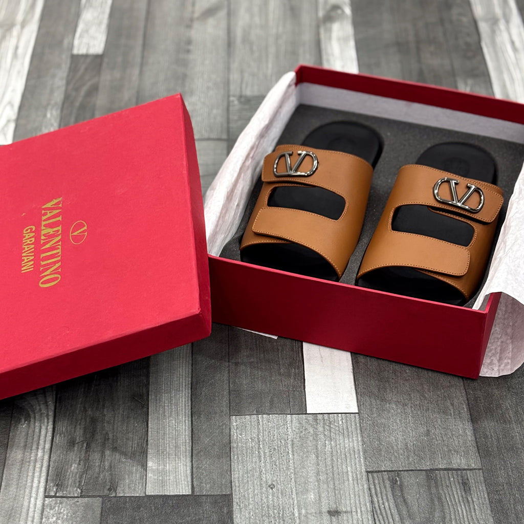 Vltn Leather Slides (Mustard) Genuine Cow Leather