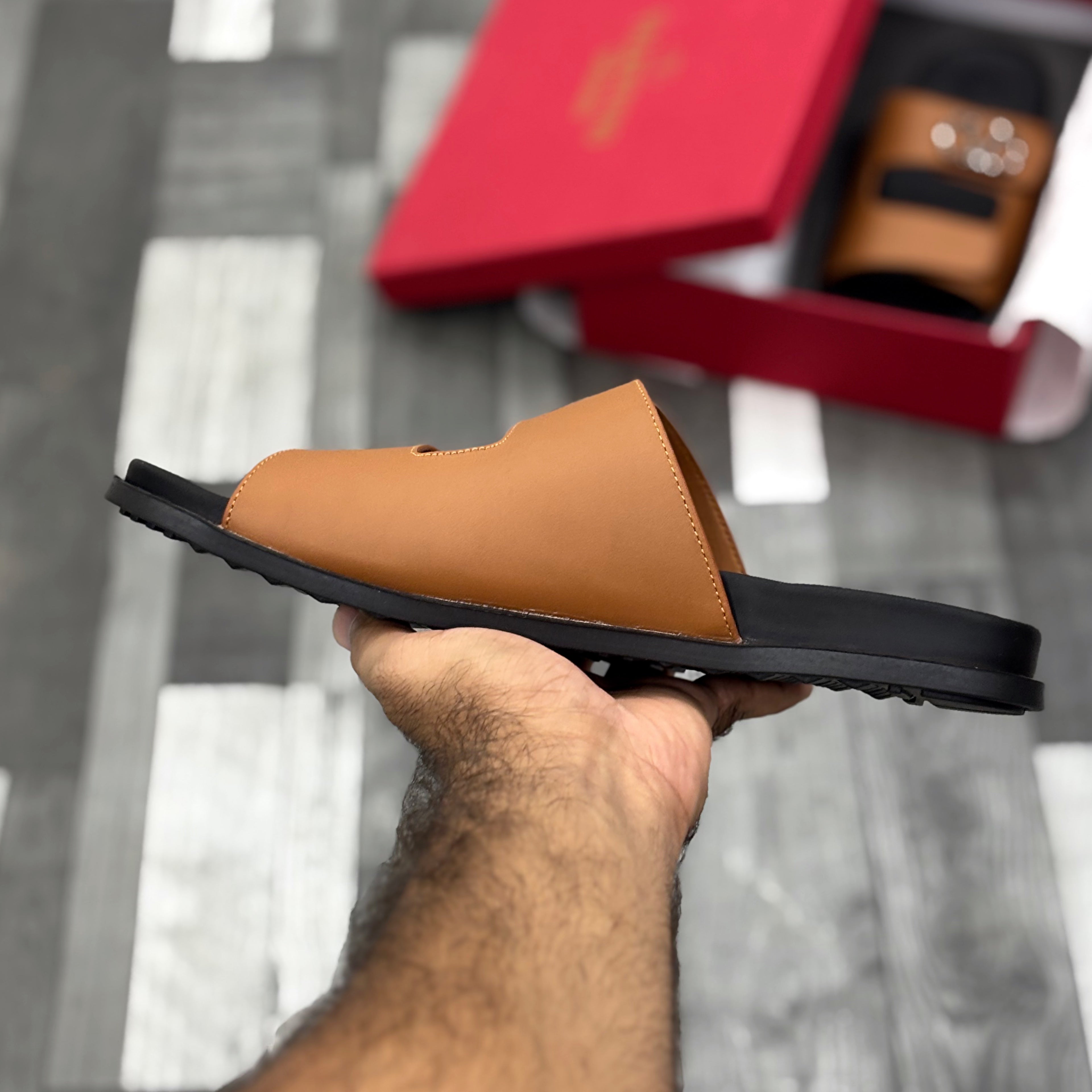 Vltn Leather Slides (Mustard) Genuine Cow Leather