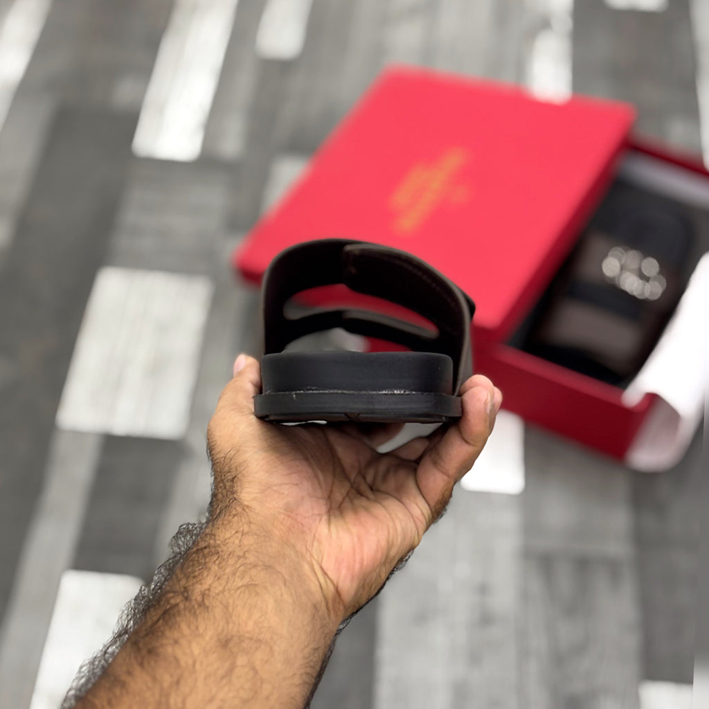 Vltn Leather Slides (Dark Brown) Genuine Cow Leather