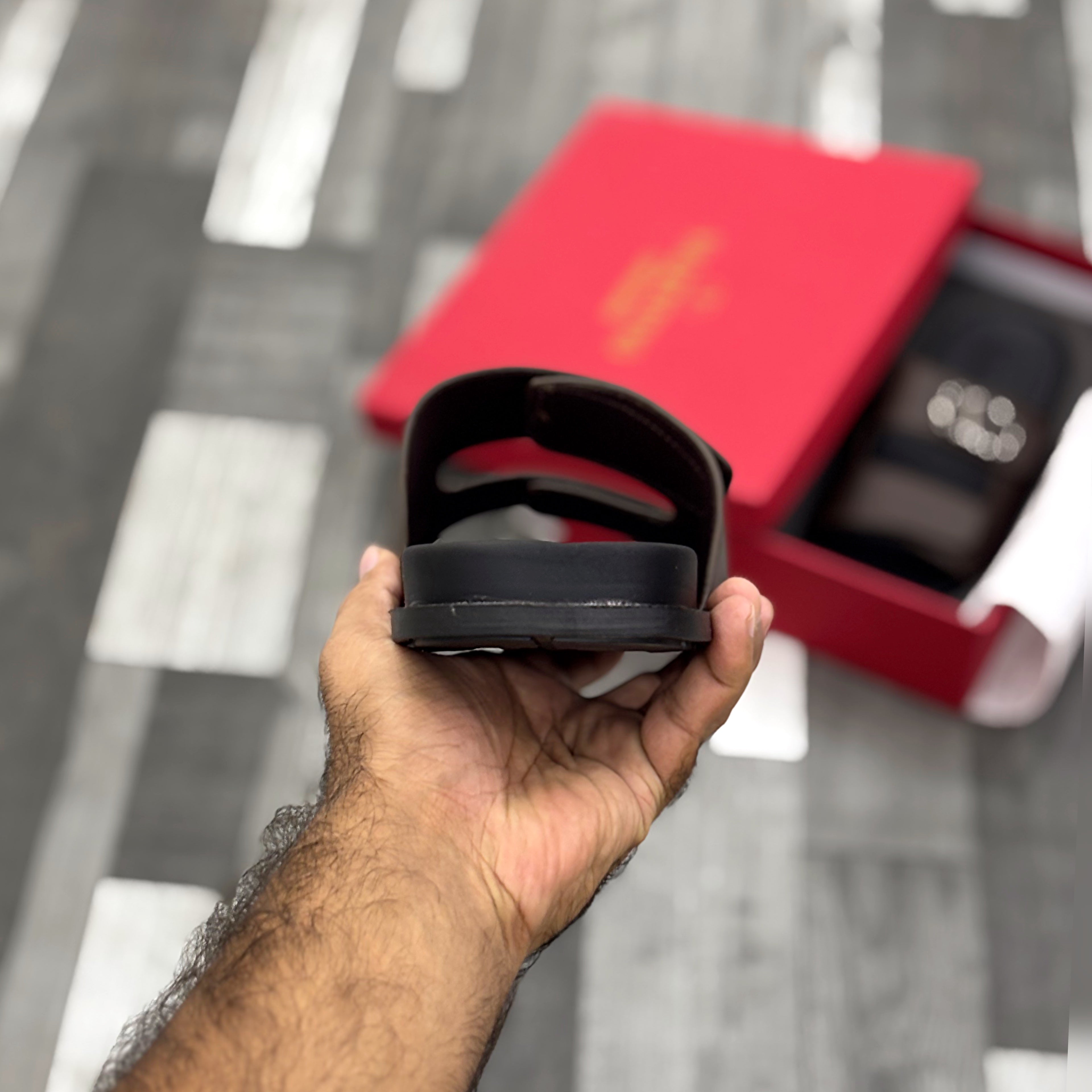 Vltn Leather Slides (Dark Brown) Genuine Cow Leather