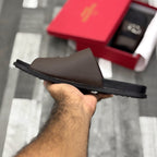 Vltn Leather Slides (Dark Brown) Genuine Cow Leather