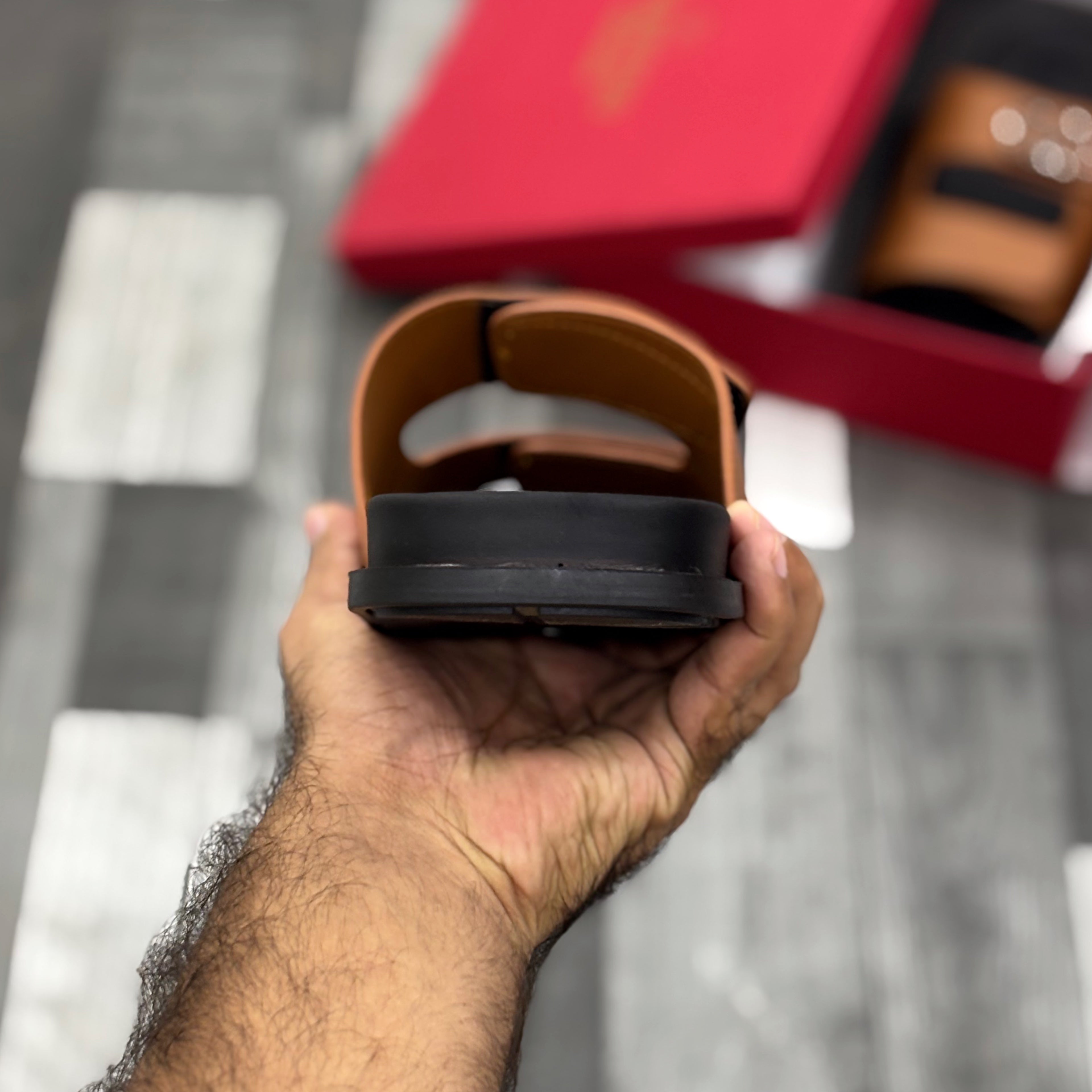 Vltn Leather Slides (Mustard) Genuine Cow Leather