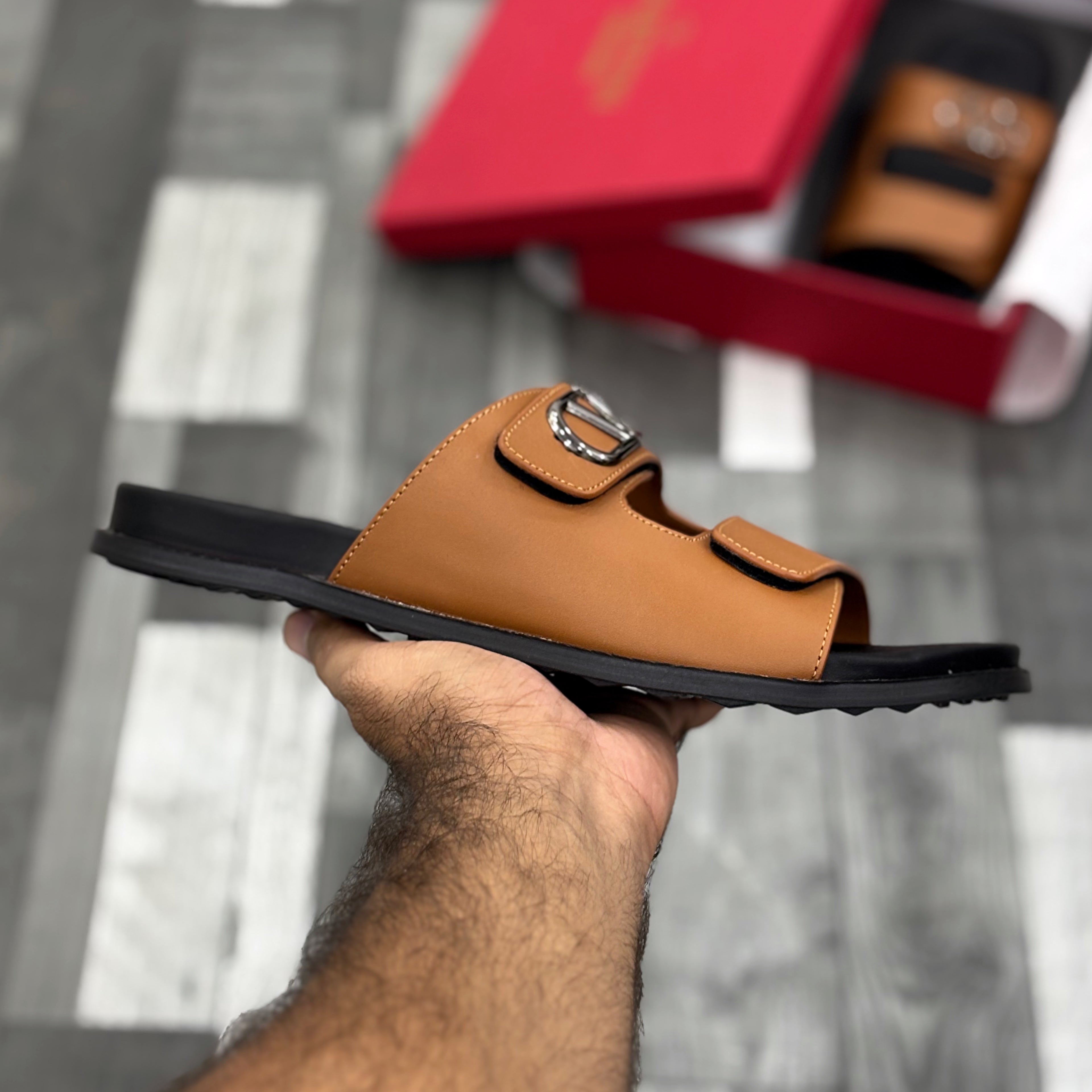 Vltn Leather Slides (Mustard) Genuine Cow Leather