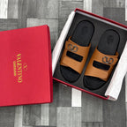 Vltn Leather Slides (Mustard) Genuine Cow Leather