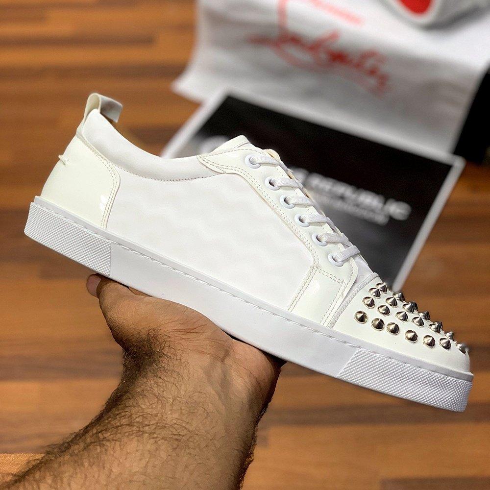 Loubbouttin Jr Spiked Lows ”White Silver” - ShoesRepublic
