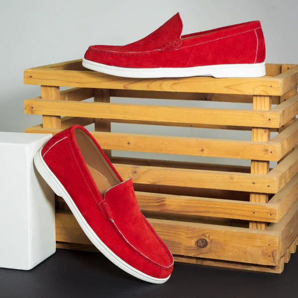 Suede Loafer Firestone Red- 100% Pure Suede Leather